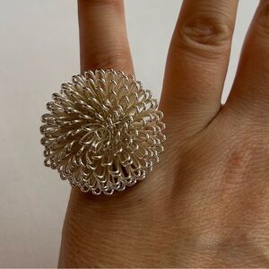 Vintage 90s Silver Tone Statement Starburst Flower Ring Size 6